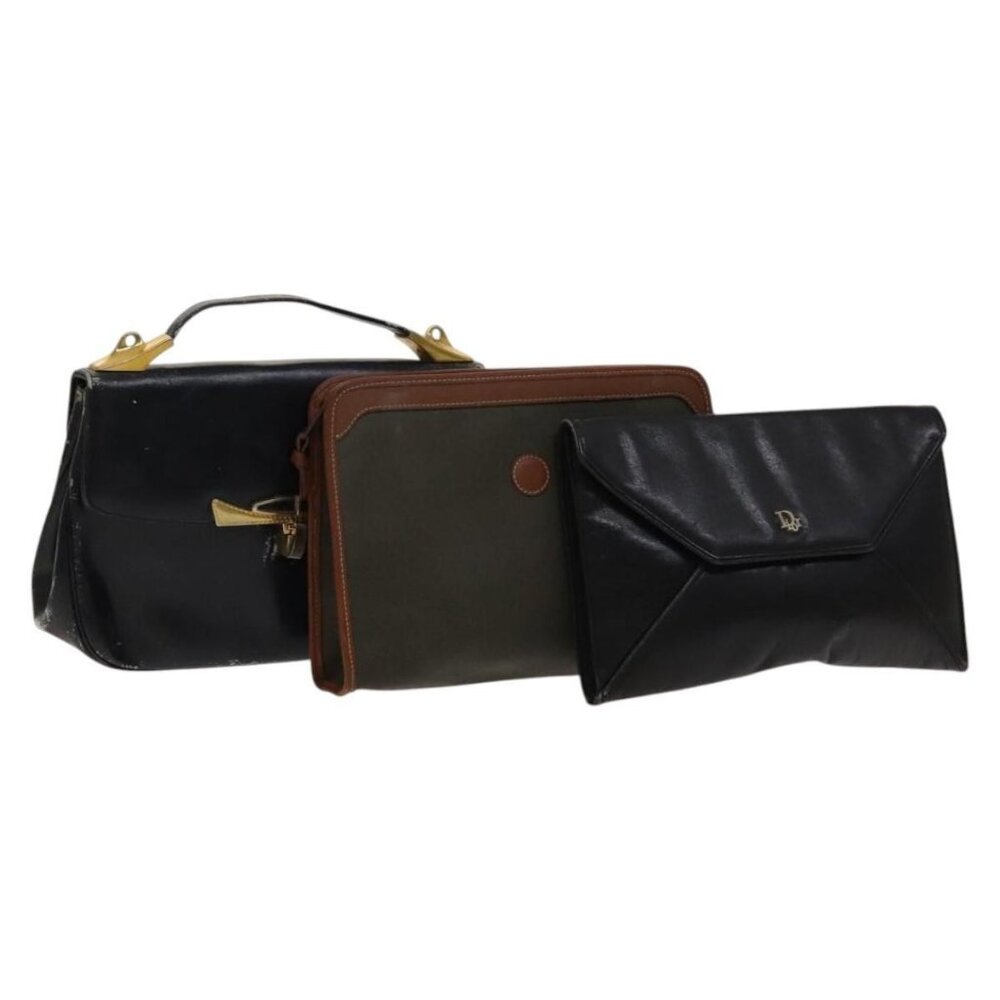 Christian Dior Bag Leather PVC 3 Set Khaki Brown Auth fm4860